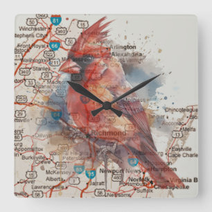 Horloge Carrée Cardinal sur Virginia Road Map