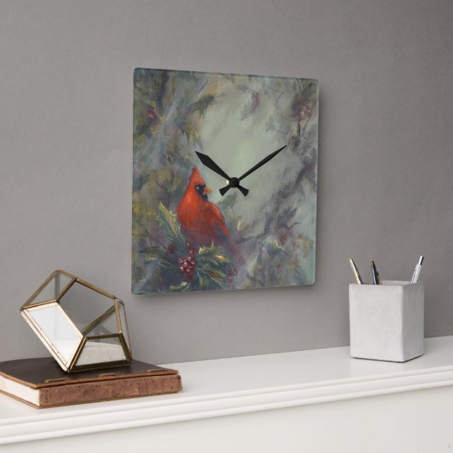 Horloge Carrée Cardinaux "Noël arrive" (Bureau)