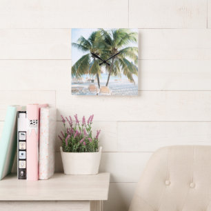 Horloge Carrée Caribbean Beach Bliss 7 #travel #art