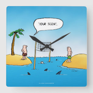 Horloge Carrée Caricature amusante de Shark Volleyball