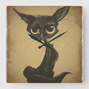 Horloge Carrée Caricature de chat noir Sassy