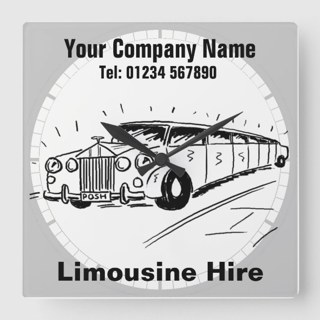 Horloge Carrée Caricature de location de limousine (Recto)