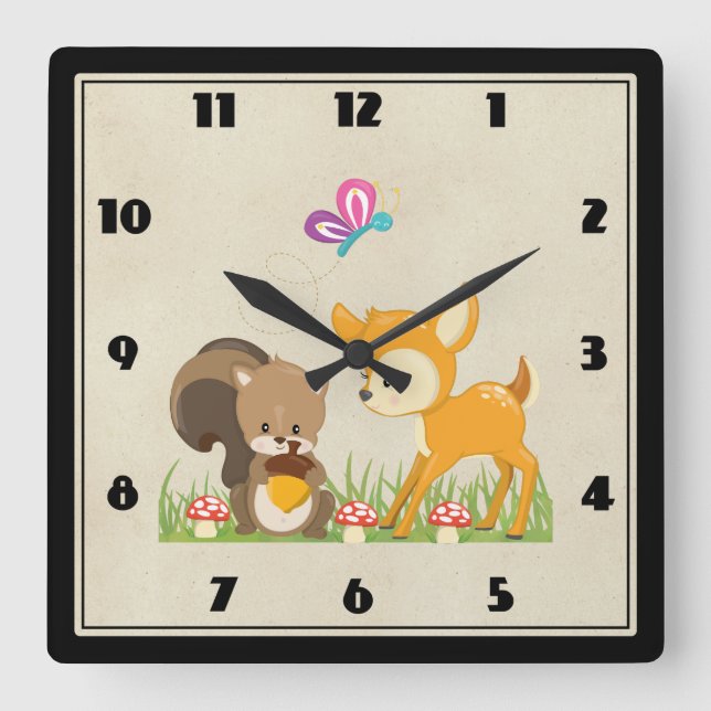Horloge Carrée Caricature en bois mignon (Recto)