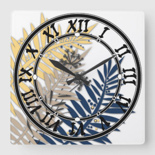Horloge Carrée Caricature feuille tropicale abstraite dans les to