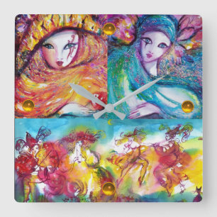 Horloge Carrée CARNIVAL NUIT Masquerade Masques, Danse et Musique