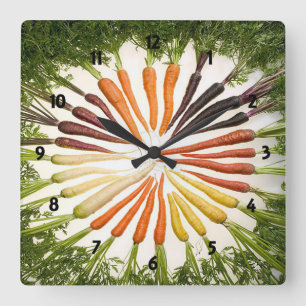 Horloge Carrée Carottes Légumes Coloré Arc-en-ciel Jardin Motif