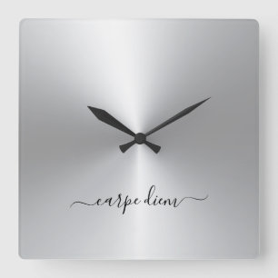 Horloge Carrée Carpe Diem Blanc Style Métallurgique Acrylique