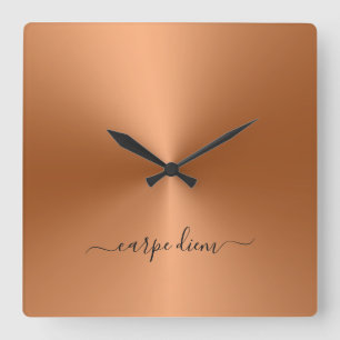 Horloge Carrée Carpe Diem Orange Style Métallurgique Acrylique