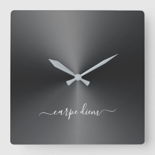 Horloge Carrée Carpe Diem Style Métallurgique Noir Acrylique