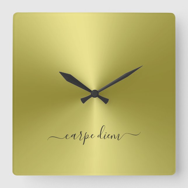 Horloge Carrée Carpe diem Yellow Metallic Style acrylique (Recto)