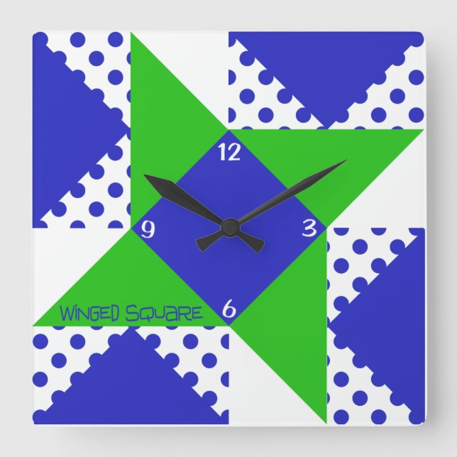 Horloge Carrée Carré ailé - Bleu et Vert (Recto)