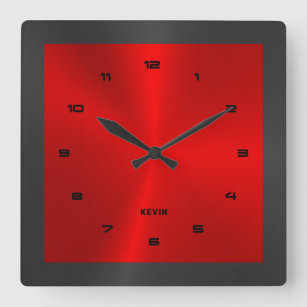Horloge Carrée Carré en acier inoxydable noir & rouge & métal W