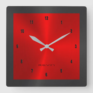 Horloge Carrée Carré en acier inoxydable noir & rouge & métal W