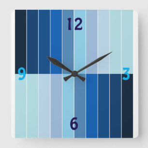 Horloge Carrée Carré Géométrique Rayé Ombré Bleu Moderne