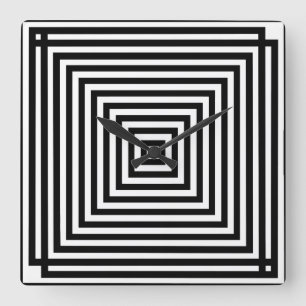 Horloge Carrée Carré noir et blanc Art Optique