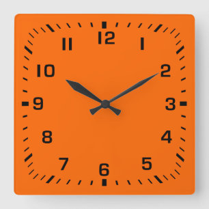 Horloge Carrée Carré noir numéro face sur orange
