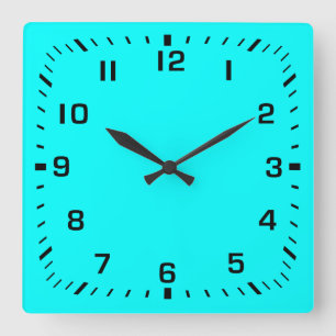 Horloge Carrée Carré noir numéro faceplate sur bleu aqua