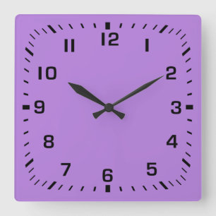 Horloge Carrée Carré noir numéro faceplate sur lavande violet