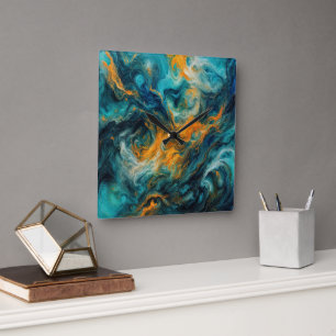 Horloge Carrée Carré océanique cosmique - Abstrait coloré