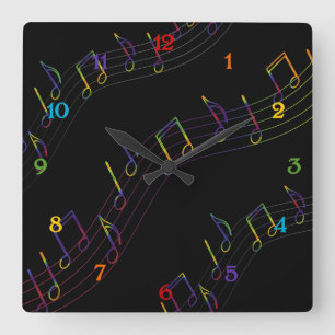 Horloge Carrée Carré Rainbow Musical Notes