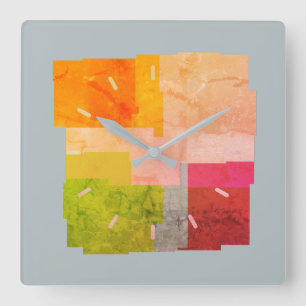 Horloge Carrée Carré Rustique à bandes multicolores