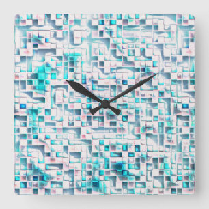 Horloge Carrée Carreaux bleus de style brut texturé, carré en mos