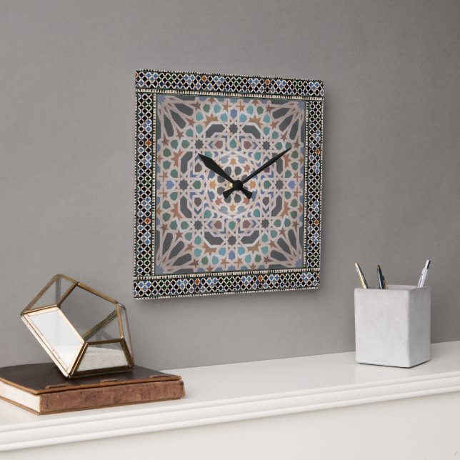 Horloge Carrée Carreaux de l'Alhambra (Bureau)
