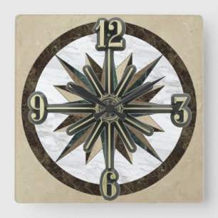 Horloge Carrée Carreaux de marbre Sunburst cadran cadran cadran c