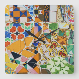 Horloge Carrée Carreaux de mosaïque Gaudi