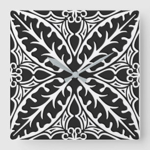 Horloge Carrée Carreaux marocains - noir et blanc