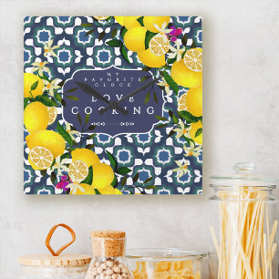Horloge Carrée Carreaux méditerranéens Lemon Navy