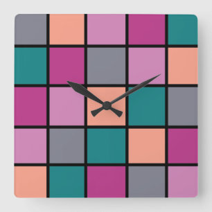 Horloge Carrée Carreaux modernes Motif 5 couleurs