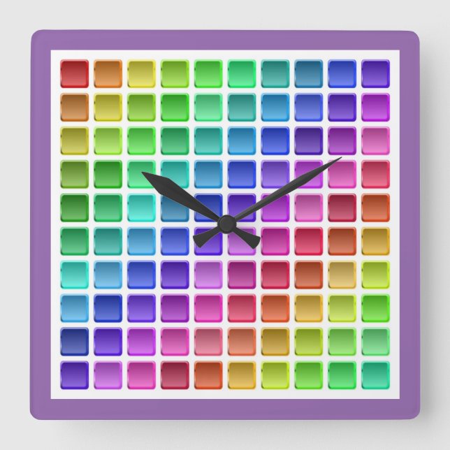 HORLOGE CARRÉE CARRELAGE COLORÉ CARRÉS (Recto)