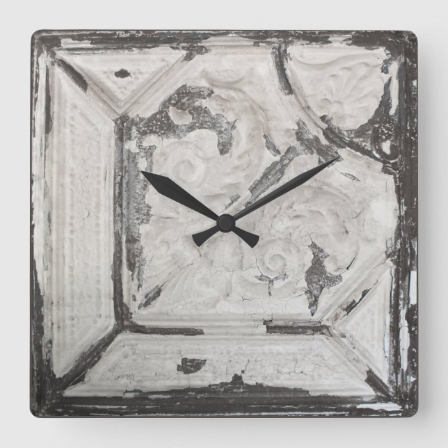 Horloge Carrée Carrelage de plafond peint blanc d'antiquité (Recto)