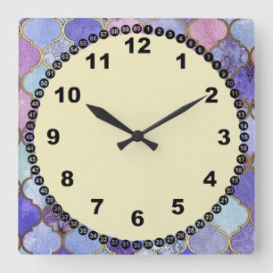 Horloge Carrée Carrelage de verre marocain Visage jaune
