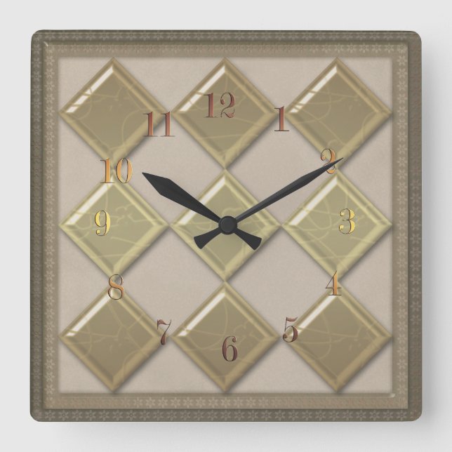 Horloge Carrée Carrelage en verre 3D couleur beige (Recto)