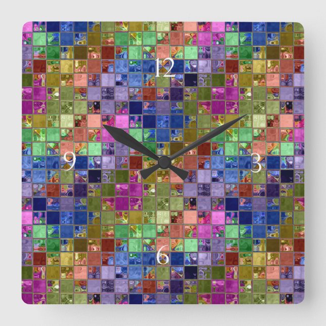 Horloge Carrée Carrelage étincelant Gems Mosaïque Art (Recto)