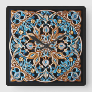 Horloge Carrée Carrelage floral Motif Faux Céramique