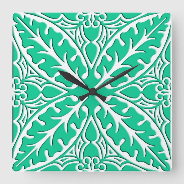 Horloge Carrée Carrelage marocain - turquoise et blanc (Recto)