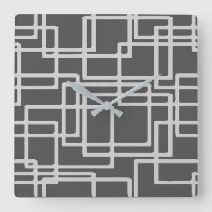Horloge Carrée Carrés d'ardoise Blanchis Rétro Moderne sur Gris d