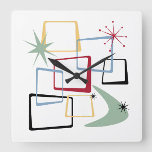 Horloge Carrée Carrés de l'âge atomique Boomerang Starburst milie