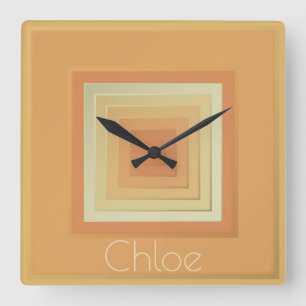 Horloge Carrée Carrés géométriques vintage (jaunes et orange doux