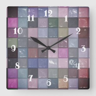 Horloge Carrée Carrés mosaïques multicolores