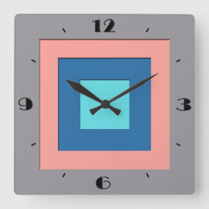 Horloge Carrée Carrés stratifiés du milieu du siècle - gris, pêch