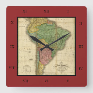 Horloge Carrée Carte 1826 de l'Amérique du Sud de cru par Anthon