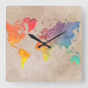 Horloge Carrée carte 9 du monde