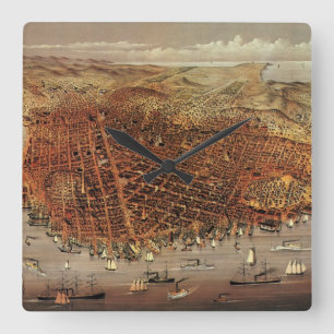 Horloge Carrée Carte aérienne antique de San Francisco, Californi