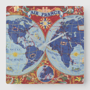 Horloge Carrée Carte Air France du monde