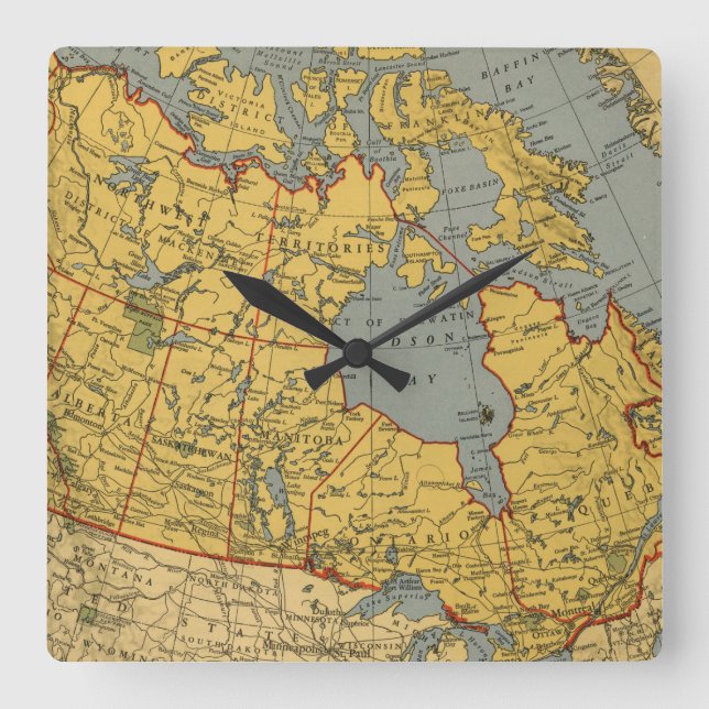 Horloge Carrée Carte antique du Canada (Recto)