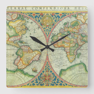 Horloge Carrée Carte antique du monde